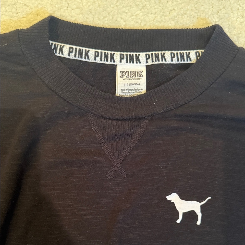 Victoria Secrets PINK Black & White Long Sleeve Sweatshirt 2000s Cold Shoudler - Picture 5 of 6